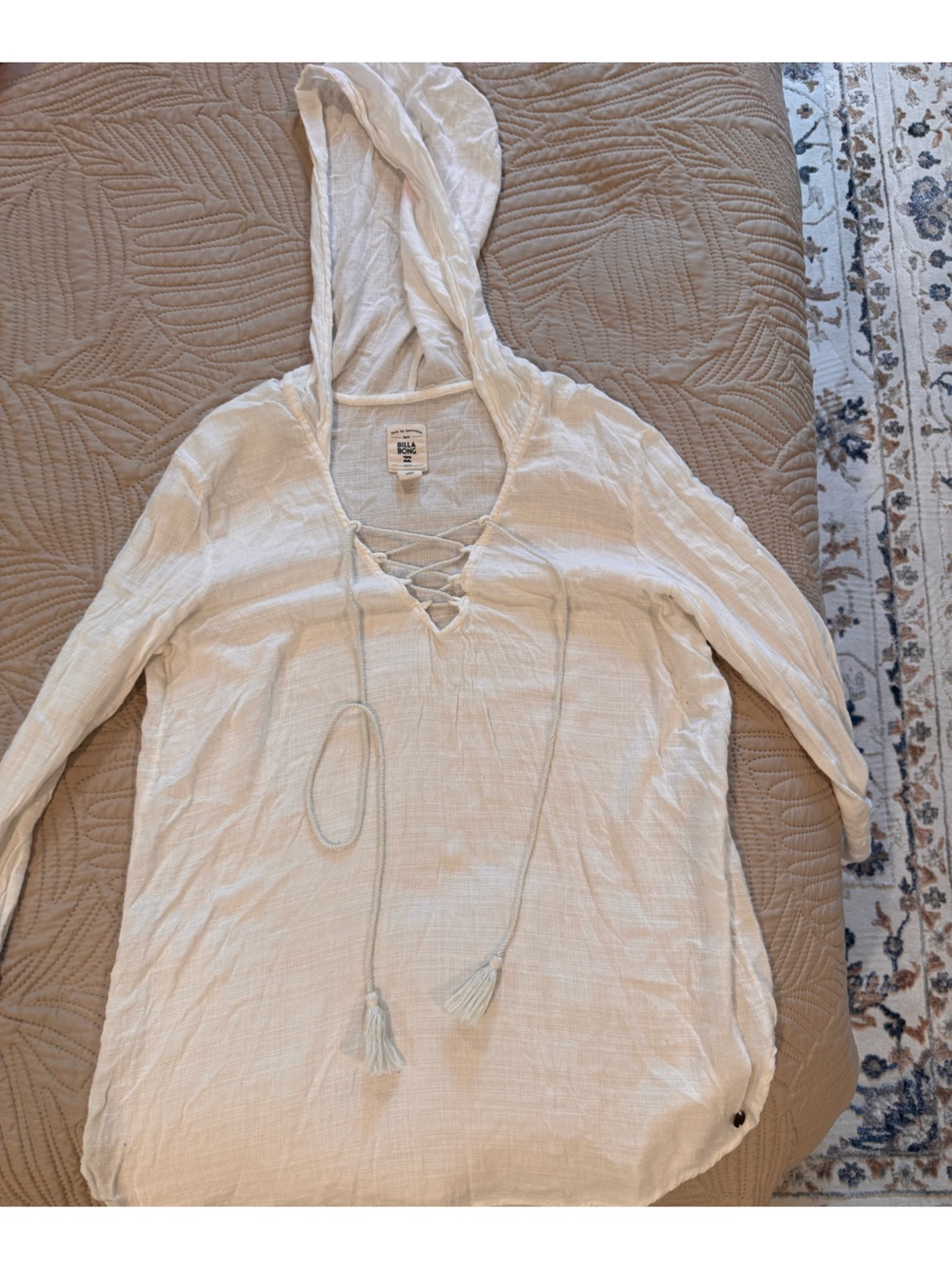 Billabong Cream Lace-Up Hooded Swim Coverup
